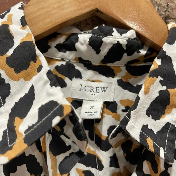 NEW J. Crew Factory Leopard Tie-Waist Shirtdress in Cotton Poplin Size 2 - Picture 9 of 12
